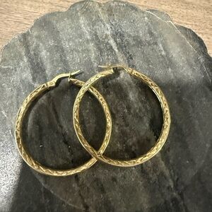 14k Gold Diamond cut Hoop Earrings - Women Jewelry